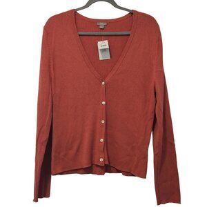 J.Jill Pink Clove Ribbed Cotton Blend Cardigan Sweater Womens Large New